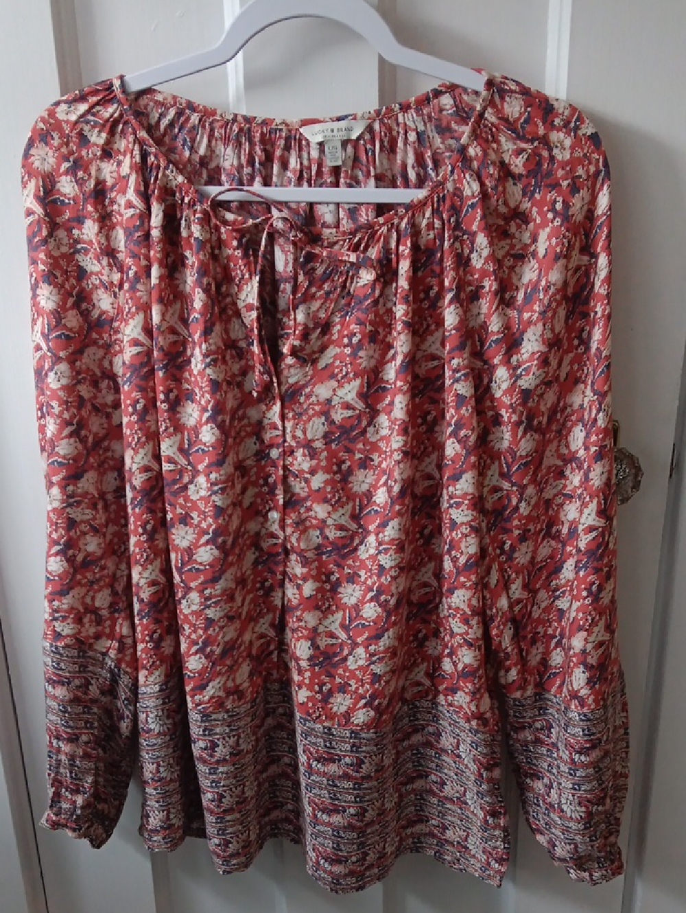 Lucky Brand Red Floral Peasant Blouse